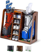 GoSports Premium Wooden Golf Bag Organizer and Storage Rack - Black, White or Brown Finish - Holds 2 Golf Bags by GoSports