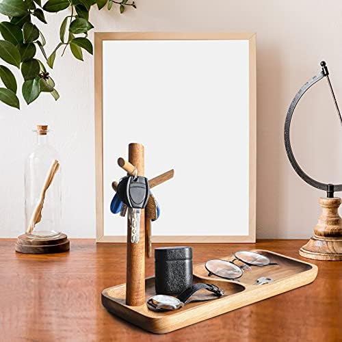 Wood Key Tray for Entryway Table, Jewelry Tray, Catchall Tray with 3 Stand Hanging Organizer, for Rings, Phone, Bracelets Watches - Image 6