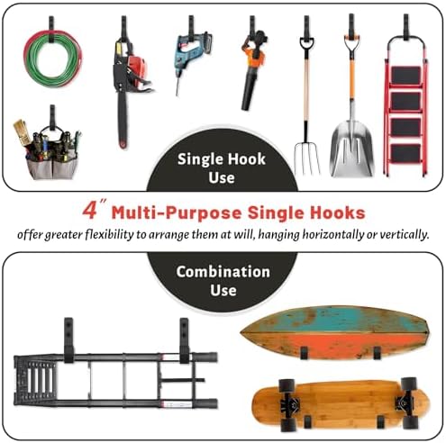 Garage Hooks 4 Inch, 6 Pack Heavy Duty Wall Hooks for Hanging - Image 2