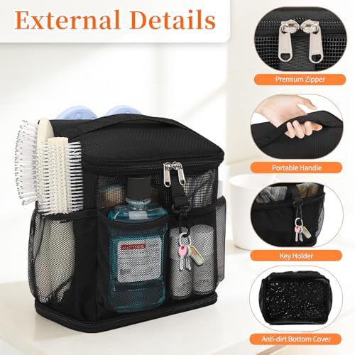 CUBETASTIC Shower Caddy Portable Mesh Shower Tote for Bathroom, Gym, Travel, Camping - Quick Dry Hanging Organizer Toiletry Bag with Handle for College Dorm Room, Men & Women - Image 4