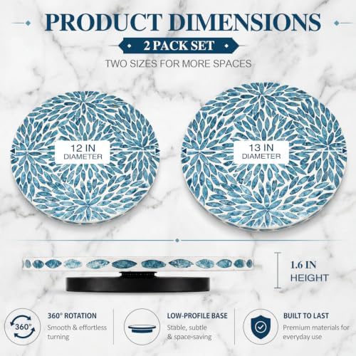 Domensi 2 Pack Mother of Pearl Lazy Susan Turntable Organizer,Blue Petals - Image 3