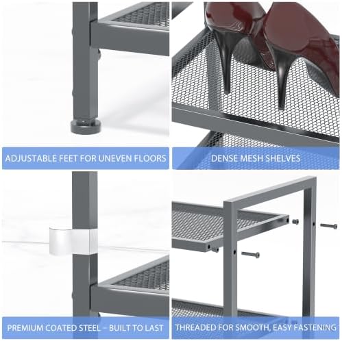 Expandable Shoe Rack for Closet, Entryway, Shoe Storage, 3-Tier, Grey - Image 5