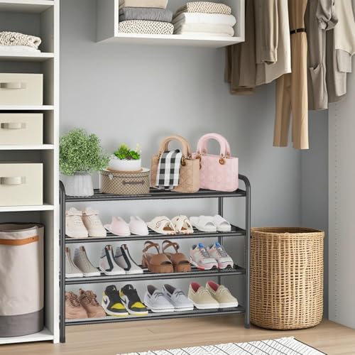 KANAV 4-Tier Expandable Shoe Rack – Adjustable Shoe Organizer & Shoe Storage for Closet, Entryway, and Front Door – Space-Saving Shoe Shelf and Rack Organizer for Home - Black - Image 2