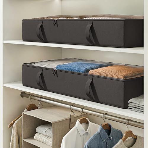 Side-Supported Under Bed Storage Containers, 6 Inch 60L Clothes Storage Bin | Underbed Storage Bin with Sturdy Handles and Sidewalls, Closet Organizer for Clothes, Blankets, Seasonal Items, Black, 2 Pack - Image 5