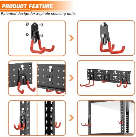 TORACK 24 PCS Garage Storage Hooks with Tracks, Wall Mount Tool Organizer - Image 3
