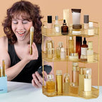 Corner Bathroom Counter Organizer Bathroom Countertop Shelf Makeup Organizer for Vanity Perfume Tray for Corner Storage (3 Tiers, Gold) - Image 5