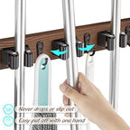 OUTNILI Mop Broom Holder Wall Mount with 3 Slots & 4 Hooks - Wood Broom Mop Hanger for Pantry Kitchen Organization - Garden Tool Organizer for Closet Laundry Room - for Rustic Farmhouse Kitchen Decor - Image 3