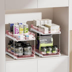 Delamu 2-Tier Multi-Purpose Bathroom Under Sink Organizers and Storage, Stackable Kitchen Pantry Organization, Pull Out Medicine Cabinet Organizer with Movable Dividers, Light Pink, 2 Pack - Image 6
