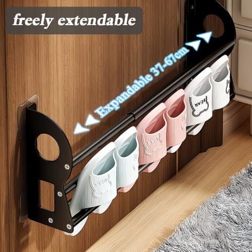 Expandable Wall Mounted Shoe Rack, Hanging Shoe Organizer Shelf With Sticky Mounts, Metal Shoe Storage Organizer Holder Shelf for RV, Mudroom, Entryway (Black) - Image 3