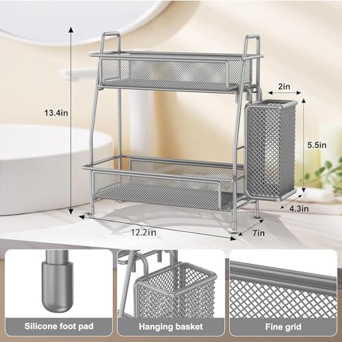 LEMIKKLE Spice Rack Organizer for Kitchen Counter, Spices Organizer and Storage Seasoning Organizer for Cabinet, Kitchen Metal Countertop Organizer with Side Basket (Grey) - Image 2