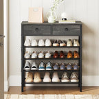 YATINEY 5 Tier Shoe Rack, Large Capacity Shoe Storage Organizer, Metal Shoe Shelf with Drawer and Wooden Top, for 20 Pairs of Shoes, for Entryway, Closet, Charcoal and Black SS25BCY1 - Image 2