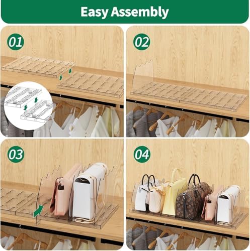 SPACEKEEPER Adjustable Shelf Divider for Closet,2 Pcs Clear Purse Organizer - Image 6