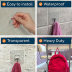 GLUIT Adhesive Wall Hooks for Hanging Heavy Duty 22 lbs Hooks for Walls No Damage, Towel Sticky Clear Hooks, Waterproof, Home, Bathroom, Kitchen, Office, and Outdoor, 40 Pack - Image 4