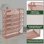 EASEPRES 6 Tier Mesh Hanging Wall File Organizer, Desk Vertical Mail Paper Document Folder Holder Rack with Bottom Tray and Nametag Label for Office Home School, Brown - Image 4
