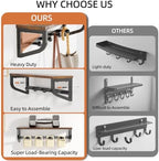 Coat Rack Wall Mount, Wood Wall Shelf with Hooks, Coat Hanger Wall Mount with 4 Metal Hooks, Wall Mounted Coat Rack Organizer for Entryway, Bedroom, Living Room, Room Decor, Brown 2 Pack - Image 4