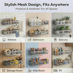 PUSDON 5-in-1 16.5" Extra Long Slim Wall Mount Wrapped Mesh Kitchen Organizer & Shower Caddy Kit, with Paper Towel Holder, Utensil Holder, Soap Dish, Holds 50LBS - Silver Gray, Netting - Image 7