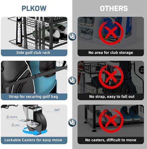 PLKOW Golf Bag Storage Garage Organizer, Extra Large Size Golf Bag Storage Stand and Golf Equipment Rack for Garage,Shed, Basement - Image 4