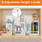 REALINN Under Sink Organizer, Height Adjustable Under Sink Organizers and Storage, 2 Tier Pull Out Drawer Cabinet Storage for Kitchen Bathroom, 1 Pack, White - Image 5