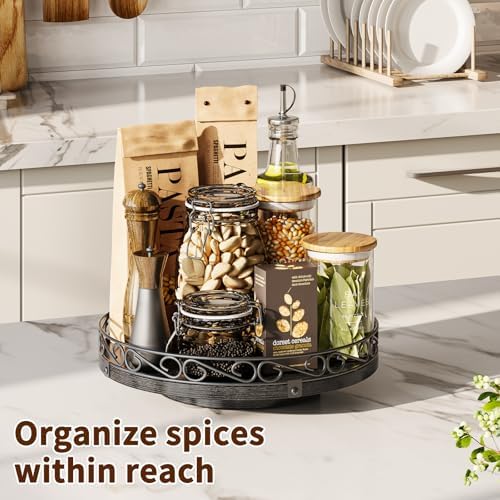 9" Lazy Susan Turntable Organizer for Table Top, Wood Lazy Susan Cabinet - Image 4