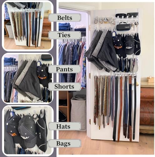 Evelots Rack for Purses, Belts, Jewelry, Ties, Hats - New Over the Door Organizer - Adjustable 8 Tier - 40 Hooks for Multi Uses - Easy Assembly - No Tools Needed - White Coated Sturdy Metal - Image 5