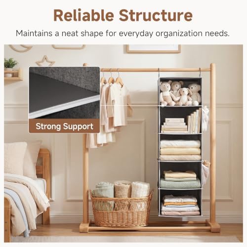 StorageWorks Hanging Closet Organizer for Small Closets, 5 Shelf | Add More Storage to Small Closets with 5 Reinforced Shelves, Perfect for Bedroom, Dorm and RV, Gray - Image 5
