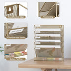 EasyPAG 5 Tier Wall File Holder, Mesh Hanging Folder Organizer with Classify Label, Versatile Desk File Holder, Vertical Wall Mounted Mail Organizer for Office Home Cubicle, Gold - Image 3