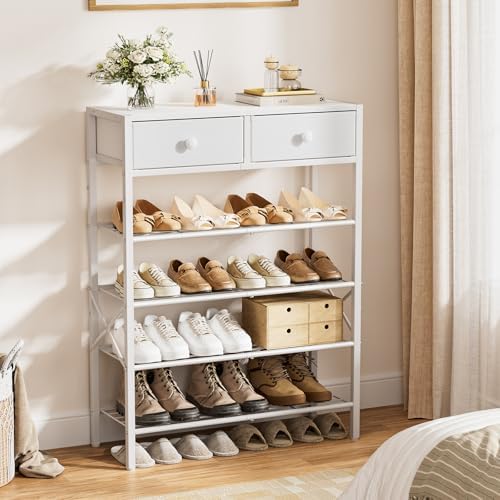 5 Tier Shoe Rack with 2 Drawers, 16-20 Pairs Greige - Image 2