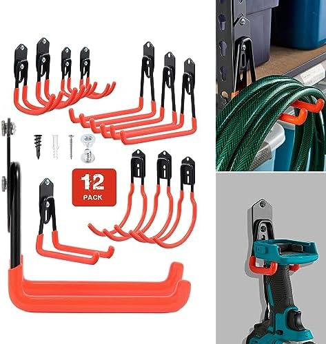 Wallmaster Garage Hooks Organizer Kit, 12 Pack Adjustable Shelving Hooks by Wallmaster