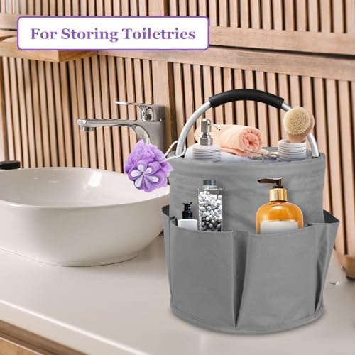 17L Cleaning Caddy for Cleaning Supplies, 2Pieces Portable Garden Tool Bag with 6 Pockets, Foldable Tool Bucket Organizer, Storage Basket for Bathroom, Garden, Dark Gray + Navy Blue - Image 6