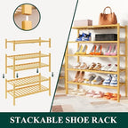 Smiry Bamboo Shoe Rack, 14 Vertical Slats, 3 Tier - 26.8" Wide, Natural - Image 4