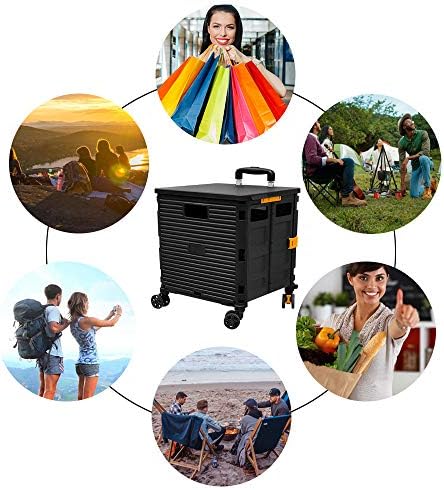 FELICON SELORSS Foldable Utility Cart Folding Portable Rolling Crate-Black - Image 5