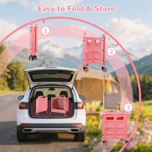 FELICON SELORSS Folding Utility Cart Portable Rolling Crate Handcart-Pink - Image 4
