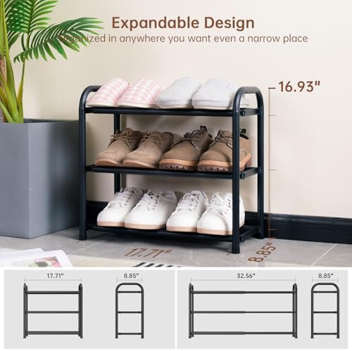 Gonfoam Expandable 3-Tier Shoe Rack for Closet and Entryway, Black - Image 4