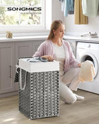 SONGMICS Laundry Hamper with Lid, 17.2 Gallon (65 L) Synthetic Rattan Clothes Laundry Basket with Lid and Handles, Foldable, Removable Liner, Dove Gray ULCB165G01 - Image 2