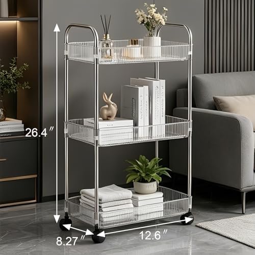 Sooyee Clear 3-Tier Plastic Rolling Utility Cart with Wheels - Image 6