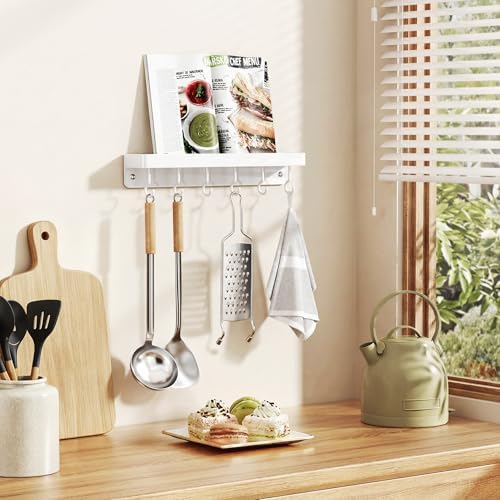niffgaff White Key Holder Wall Mount, Stainless Steel Self Adhesive Hooks Rack with Shelf, No Drill Key Hanger for Door and Wall - Image 5