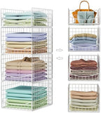 Hongtamoya 4-Tier Stackable Closet Organizers and Storage Shelves, Foldable & Mutifunctional Clothes Storage Basket Sweater Organizer Bins Container for Wardrobe Kitchen Office Bathroom, White by Hongtamoya