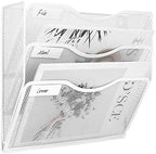 EasyPAG 3 Pocket Mesh Wall File Organizer, Hanging Paper Folder Holder with Classify Label, Vertical Wall Mount Mail Organizer for Office Home Classroom, White by EasyPAG