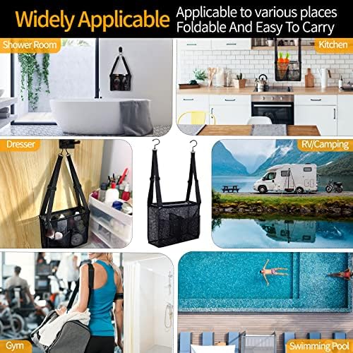 4 Storage Pockets Adjustable Hanging Mesh Bathroom Bag, Shower Caddy College with Hooks, Applied to College Dorm Rooms, Gym, Swimming and RV Travel (Black) - Image 7