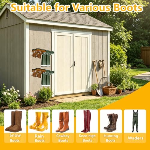 Boot Rack - 8 Pair Wader Hangers Wall Mount Boot Organizer for Tall Boots, Heavy Duty Boot Hangers Holder Sturdy Metal Wall Mounted Shoe Rack for Garage Mudroom Closet Entryway White 4 Pack - Image 4