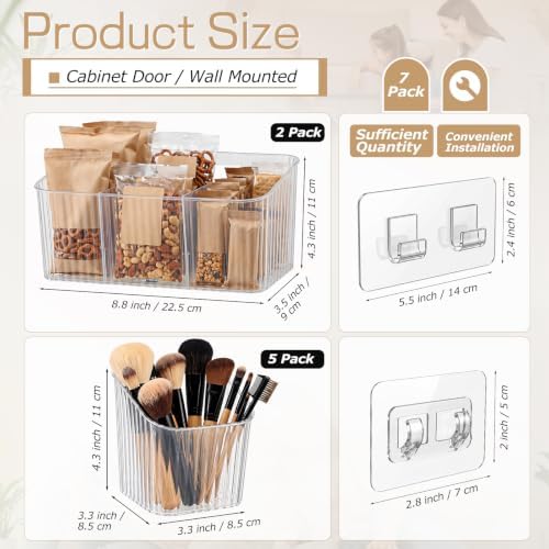 7 Pack Cabinet Door Organizer Adhesive Wall Mount Storage Bins Makeup Containers Stackable Organizer Basket for Kitchen Cabinets, Bathroom, Pantry, Office, Refrigerator (Frosted Clear) - Image 2