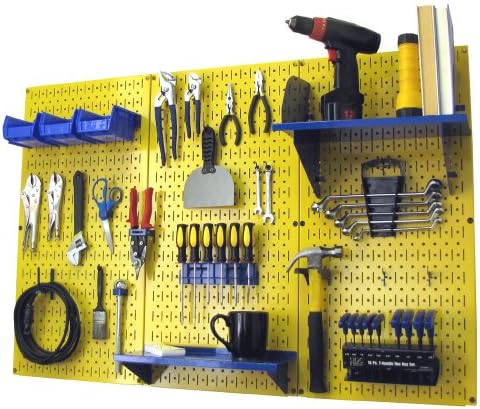Wall Control Pegboard Organizer 4 ft. Metal Pegboard Standard Tool Storage Kit with Yellow Toolboard and Blue Accessories by Wall+Control