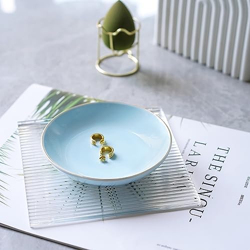 HANKOR 4.75" Ceramic Jewelry Tray, Small Ring Dish Holder Trinket Tray, Catch All Trays for Ring Earring Necklace Key, Christmas Gifts for Women Girls (Light Blue) - Image 2