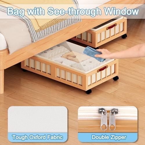 efluky 2-Pack Bamboo Under Bed Storage Containers with Wheels, Under Bed Clothes Storage Basket with Large Dust Bag, Rolling UnderBed Storage for Bedroom, Dorm and Basement, Nature - Image 6