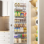 Delamu Adjustable Cabinet Door Organizer, 8-Tier Hanging Spice Rack Organizer, Metal Over the Door Pantry Organizer, Pantry Organizers and Storage Shelves for Kitchen Bathroom Laundry Room, White by DELAMU