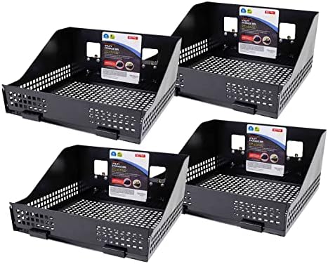 (4 Pack) Heavy Duty Metal E-Track Storage Bin for E-Track Systems - Powder Coated - Large E-Track Basket Shelf for Trucks, Enclosed Trailer, Garage, Vehicles - E-Track Accessories by MyteeProducts