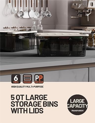 WYT Small Clear 5-Quart Plastic Storage Container Bin with Khaki Secure Lid and Black Latch Buckles, Durable Stackable Nestable Organizin, 6-Pack - Image 6