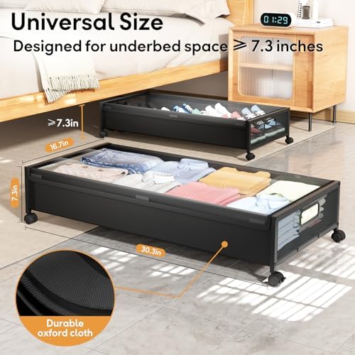 Under Bed Storage with Wheels，4 Pack Under Bed Storage Containers,Underbed Shoe Storage Bedroom Large Capacity Under Bed Storage with Lid for Clothes Shoes Toys Blankets - Image 5