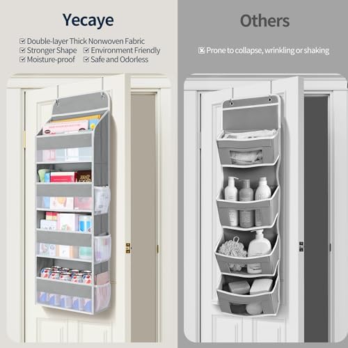 Yecaye Over The Door Organizer, Heavy Duty Hanging Organizers and Storage with 4 Large Capacity Pockets, Swing-Proof Behind The Door Storage for Bathroom Nursery Bedroom Dorm Closet, Grey,1Pc - Image 5