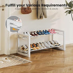 Homeiju Expandable Shoe Rack, 2 Tier Metal Shoe Shelf, Adjustable Shoe Stand for Sneakers, Boots, Heels, Heavy-Duty Steel Standing Shoe Organizer for Entryway, Closet, Bedroom, White - Image 3